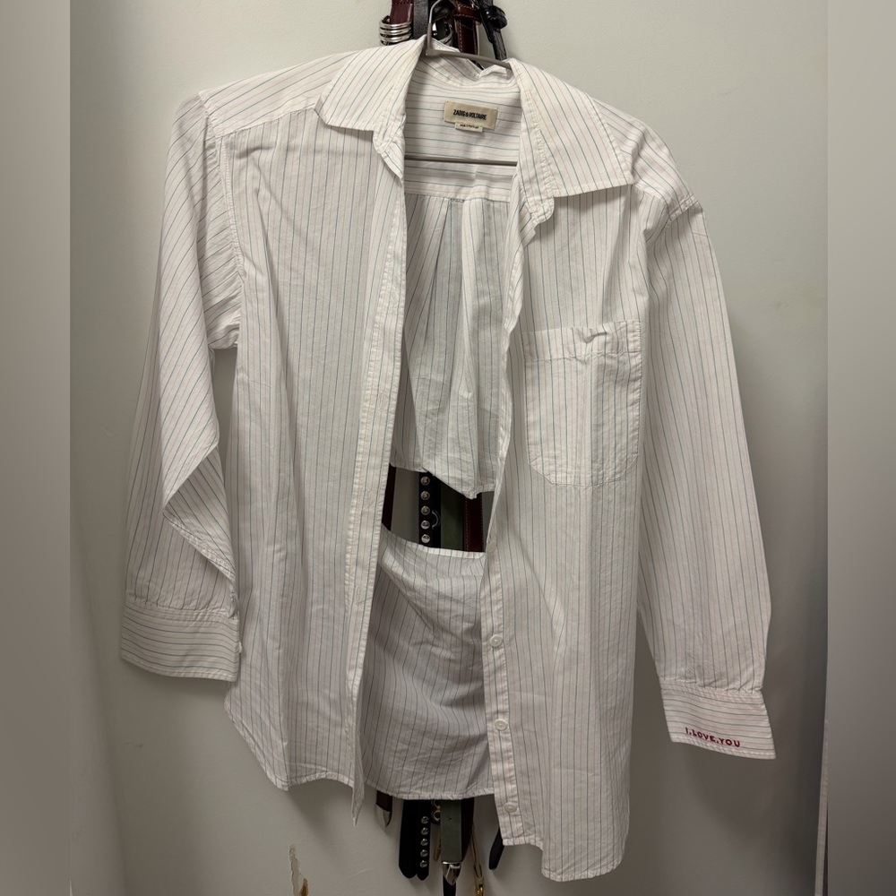 zadig and voltaire Poplin White Striped Shirt with cut out back